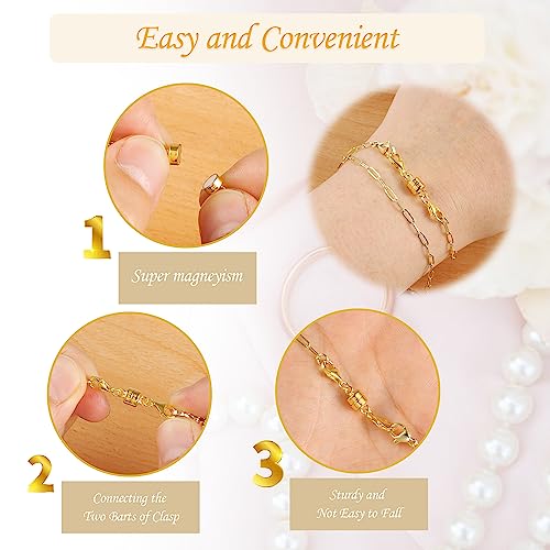 Magnetic Necklace Clasps and Closures 14K Gold Plated 925 Sterling Silver Double Lobster Clasp Magnetic Jewelry Clasps for Necklaces Bracelet - color: C-14K Gold