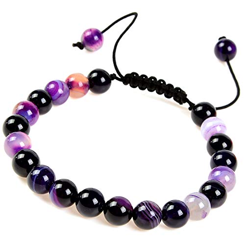 MASSIVE BEADS Natural Healing Power Gemstone Crystal Beads Unisex Adjustable Macrame Bracelets - color: Agate Purple, size: 6mm
