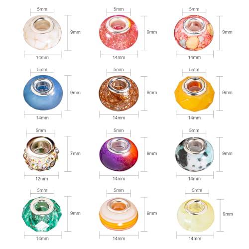 ZHIYUXI 12Styles Large Hole Beads for Jewelry Making European Big Hole Lampwork Spacer Rhinestone Bead for DIY Necklace Bracelet - color: A-12Styles