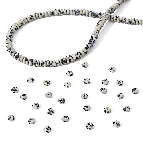 BEADIA Natural Dalmatian Disk Stone Beads 4x2mm 160pcs Rondelle Loose Semi Gemstone Beads for Jewelry Making Design - color: Dalmatian