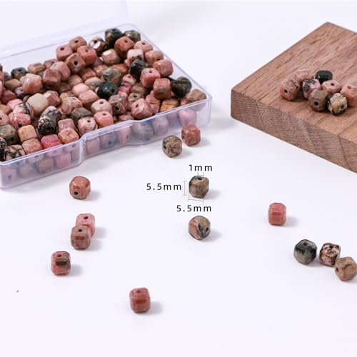 Natural Faceted Rhodochrosite Cube Stone Beads 5-5.5mm 60pcs/str Loose Square Semi Gemstone Stone Beads for Making Bracelets Necklace Earrings - color: Rhodochrosite