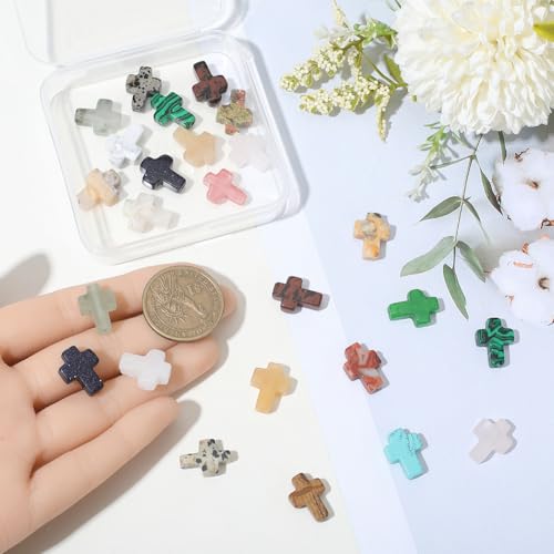 1 Box 25PCS Easter Cross Gemstone Beads with Holes Natural Mixed Color Stone Crystal Energy Spacer Loose Charms Bead Bulk for Jewelry Making Necklaces Party Holiday Adult Diy Craft Supplies