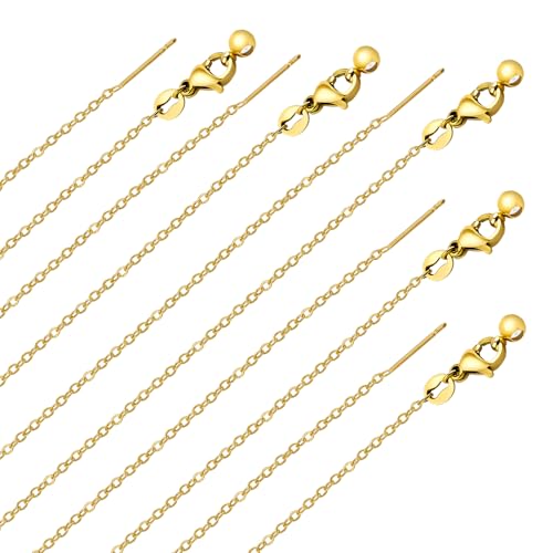GTVOODX 10 Pack Gold Filled Necklace Chain Bulk Adjustable Stainless Steel Dainty Cable Chain for Jewelry Making with Rubber Stopper Beads - color: Gold Cable