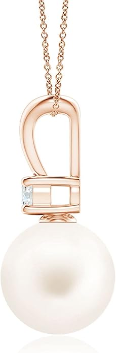 Angara Freshwater Pearl Pendant for Women | Freshwater Pearl V-Bale Pendant in 14K Solid Gold/Platinum With 18" Chain | June Birthday, Anniversary, Gemstone Jewelry Gift