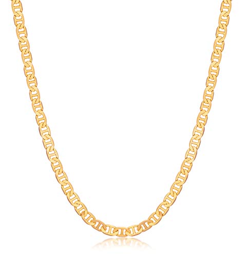 Barzel 18K Gold Plated Mariner Chain Necklace for Women, Flat Marina - Made in Brazil - color: 5MM Gold, size: 22 Inches