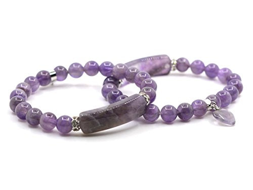 Justinstones Gem Semi Precious Gemstone Love Heart Charm Stretch Beaded Bracelet Unisex - color: Amethyst