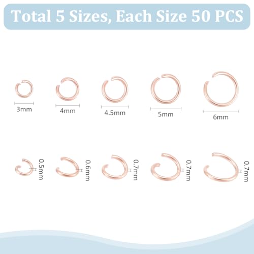 UNICRAFTALE 250pcs 3/4/4.5/5/6mm Open Jump Rings Rose Gold Jump Rings Stainless Steel Round O Rings Connectors for Chainmail Jewelry Bracelet Necklace Making - color: Rose Gold