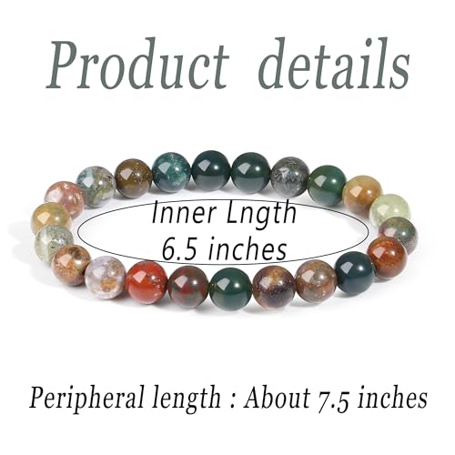 MAIBAOTA Healing Crystal Bracelet for Women Men, 8/4 mm Natural Stone Beaded Bracelets, Jewelry Birthday Gifts, Round Gemstones Stretch Bracelets - color: Multi-Indian Agate, size: 8 mm