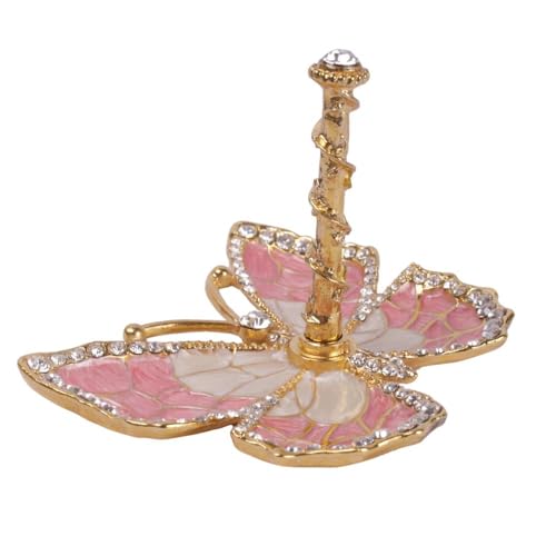 Matashi Butterfly Jewelry Holder for Women, Enamel - Gold Plated Jewelry Stand Organizer Ring Holder w/Crystals, Gift for Mom on Christmas, Mother’s Day, Birthday, Anniversary, Valentine’s Day, Pink - color: Pink