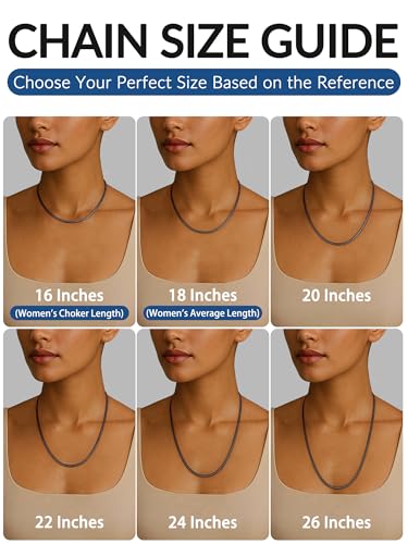 Jewlpire 3mm Flat Link Chain 18K Gold Plated/Black/Silver Chain Necklace for Women, Non-Fading Women's Chains Necklace 16 18 20 22 24 26 Inch - color: 03 - 3mm Black, size: 22 Inches