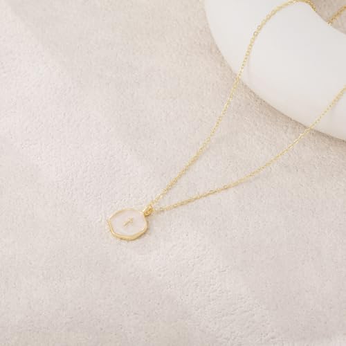 Mothers Day Gifts for Mom Cross Necklace for Women Dainty 14K Gold Plated Cross Coin Necklace Simple Round Disc Pendant Minimalist Cute Charm Everyday Religious Jewelry Gifts - style: cable chain