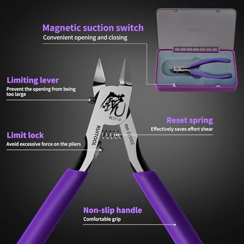 RUITOOL Model Nippers,Gundam Model Tools for Beginners to Repair and Fix Plastic Models, Ultra-thin Single-edged Non-slip Grip,4.7 Inch Sharp Cutters for Gunpla Model Building - color: Purple