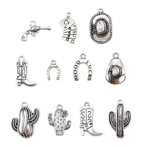 Julie Wang 100 Grams Alloy Western Cowboy Cowgirl Charms Antique Silver Gold Color Boot Hat Pendants for Necklace Earrings Bracelet Jewelry Making Women Gifts Craft DIY Findings - color: Antique Silver