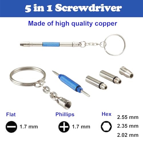 Glasses Repair Kit with Precision 5 in 1 Mini Screwdrivers Set Keychain for Eyeglasses, Sunglasses, Jewelry, Watch, Electronics, Toy, Eye glass Repairing Kit, Hex, Phillips, Flat Head (2pcs Purple) - color: 2pcs Purple