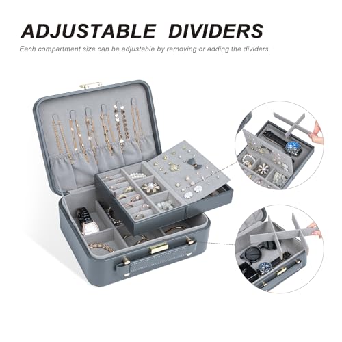 Travel Jewelry Case Large, Jewelry Box Large Jewelry Travel Organizer Jewelry Case with Handle, Best Gift for women Girls, Grey - color: Modern Grey