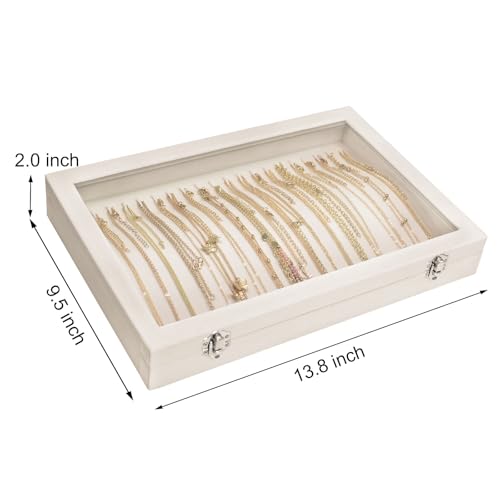 Siveit Necklace Organizer Box Premium 20 Hooks Velvet Necklace Display Jewelry Tray with Transparent Lid Jewelry Necklace Display Box for Necklace Pendants Suitable for Women and Girls (Beige) - color: Beige