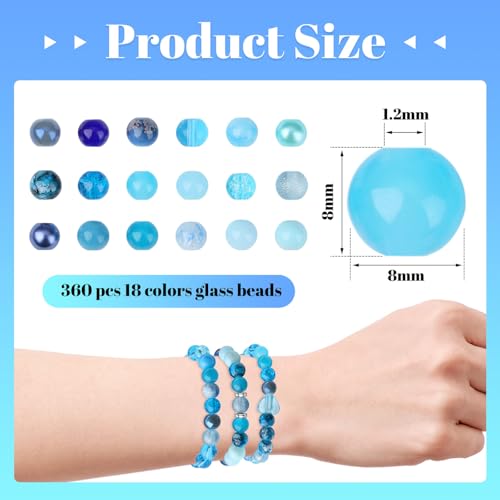 DUQGUHO 8mm Blue Beads for Jewelry Making Blue Glass Beads for Crafts Round Bead Bracelet Kit 360PCS - color: 7-Blue
