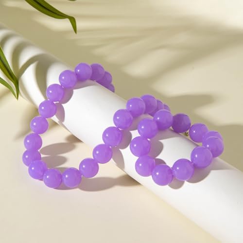 Colorful Chunky Beaded Necklace for Women Acrylic Bead Choker Necklaces Fashion Large Round Beads Necklaces for Women Handmade Summer Jewelry - color: Purple bracelet + necklace