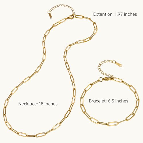 SMYHTGLIF 20 Pack Paperclip Chain Bulk Necklace Bracelet for Jewelry Making 4mm Gold Plated Stainless Steel Necklace Bracelet for Women - color: Gold