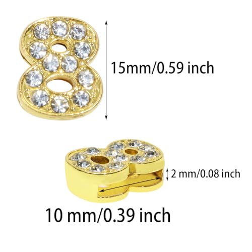 Shapenty 10mm Full Rhinestone 0-9 Number Slide Charms Spacer Beads for DIY Craft Bracelet Wristband Necklace Choker Keychain Hair Clip Jewelry Making, 50PCS - color: Gold