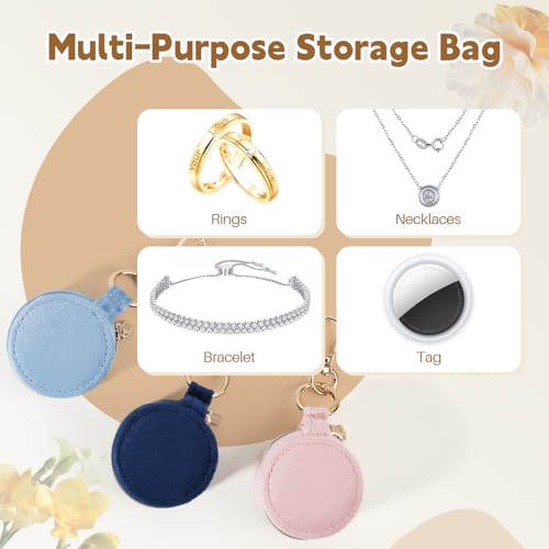 Jewelry Ring Holder Keychain, 2 Pack Velvet Jewelry Holder Storage Box with Buckle, Portable Small Travel Ring Keeper Case for Rings, Earrings, Stud, Necklaces (Pink+Dark Blue) - color: Pink+Dark Blue