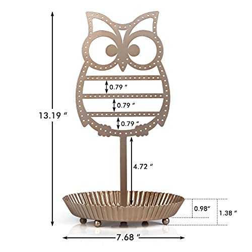 NIKKY HOME Earring Holder Hanging Organizer Stand Metal Jewelry Tree Table Top Owl Ear Stud Holder Tower Rack with Ring Tray for Girls (134 Holes), Gold - color: Rose Gold