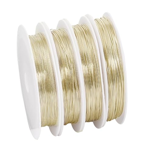 PH PandaHall 262ft Craft Wire for Jewelry Making, 0.3/0.4/0.5/0.6mm Copper Wire 14K Gold Plated Metal Beading Jewelry Armature Wire for Wrapping Floral Arranging, 22~28 Gauge