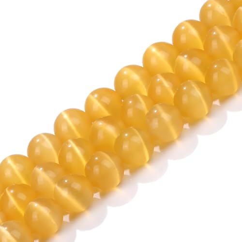 HAAMIIQII 6mm Golden Yellow Cat Eye Glass Round Crystal Stone Loose Gemstone Beads for Jewelry Making Bracelets Necklaces Earrings Crafts (60-65pcs) - color: Golden Yellow, size: 6mm (60pcs)