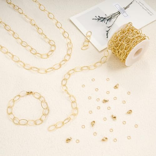 YOUBEIYEE 16.4 Feet Gold Plated Chain for Jewelry Making Stainless Steel Embossed Oval Chains Bulk for Women Necklace DIY with Jewelry Accessories - color: Embossed Ellipse Gold