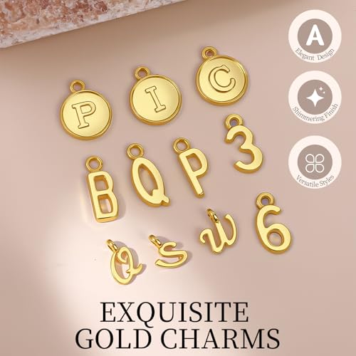 LEOBRO Letter Charms, 376 Pcs Gold Charms for Jewelry Making, Bracelet Necklace Charm & Jump Rings, Jewelry Making Supplies, Gold - color: Gold