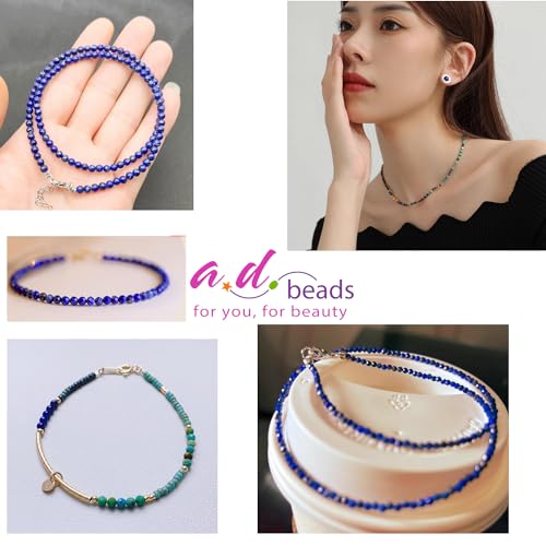 AD Beads Natural Gemstone Diamond-Cut Micro-Faceted Round Tiny 4mm Small Round for DIY Necklace Jewelry Making Beads (Lapis) - color: Lapis
