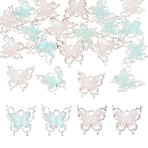 FASHEWELRY 20Pcs Alloy Butterfly Charms Filigree Butterfly Insect Pendants with Iridescent Color Resin 16mm Bling Butterflies Nail Charms for Earring Jewelry Making Necklace Bracelet Craft - color: Butterfly-Blue Pink