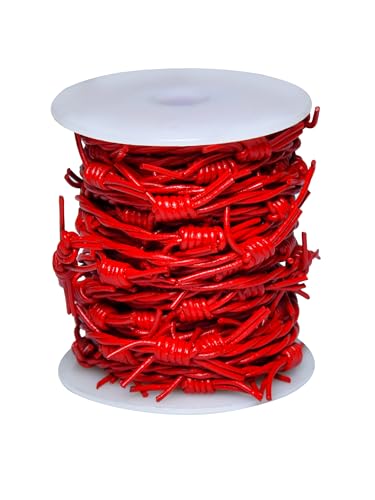 Artificial Barbed Wire Ribbon Trim Real Leather Cord for Party Home Decoration, Gift Boxes, DIY Crafts - 33 Feet Spool by Cords Essentials (Red) - color: Red