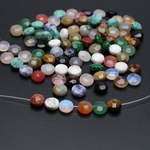 40 Pcs Healing Loose Beads Faceted Oblate Shape Natural Necklace Stone Pendants Crystal Charms for Jewelry Making DIY Craft - color: faceted oblate