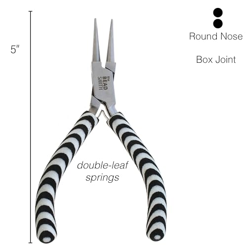 The Beadsmith Round Nose Pliers – Zebra Print Line – 5 inches (127 mm) – Comfortable Handle with Double Leaf Springs – Jewelry Making Tool for Creating Bracelets, Earrings and Necklaces - size: round nose - 5"