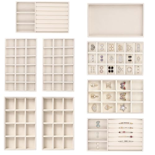 9 Pcs Velvet Jewelry Tray, Stackable Jewelry Organizer, Necklace Bracelet Display Tray, Jewelry Storage Inserts Set for Dresser & Vanity (9)