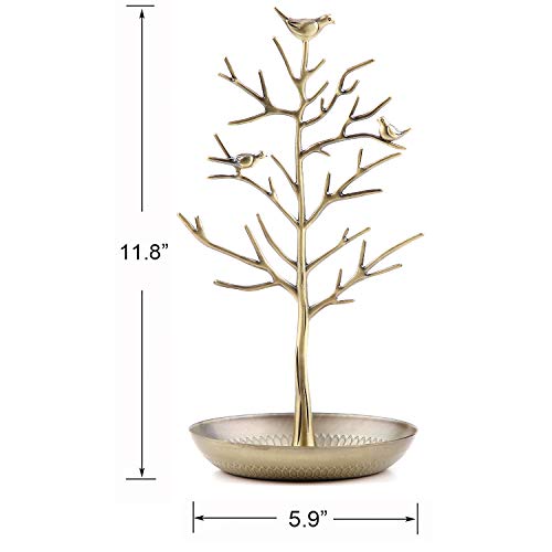 Jewelry Tree Necklace Earring Holder Modern Cute Bird Jewelry Stand for Women Girls Teen Gold - color: Gold