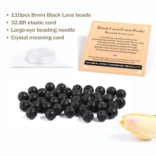 AD Beads 8mm Natural Round Loose Beads 110 Pieces, for Making 108 Mala Prayer Beads Necklace, Bracelet & Yoga Meditation, Jewelry Design (Black Lave) - color: Black Lave, size: 8mm-110pcs