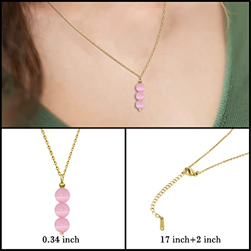SmileBelle Crystal Necklace, Jade Necklace for Women as Anniversary Birthday Mothers Day Gifts for Women 14k Gold Black Tourmaline as Birthstone Jewelry for Girls Dainty Crystal Jewelry - color: Pink Rose Quartz