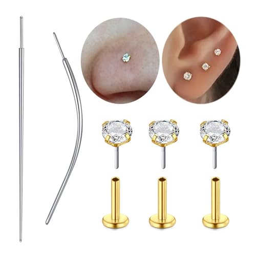 QWALIT Piercing Taper Threadless Insertion Tool - Titanium Labret Pin 16g, 18g, 20g - color: E4 - Gold Mix Pin 18g 6mm/8mm