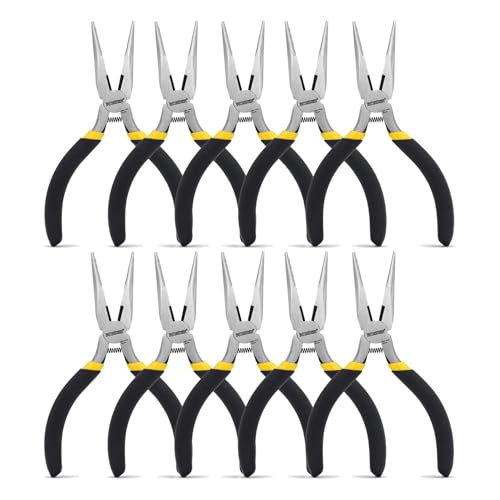 BOOSDEN 5" Small Needle Nose Pliers 10 Pack, Mini Needle Nose Plier with Wire Cutters, Spring Loaded Needle Nose Pliers for Jewelry, Crafts, Electronics - size: 5" (10 Pack)