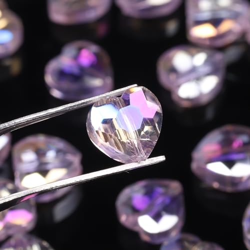 70pcs 8mm AB Pink Faceted Heart Beads for Jewelry Making Crystal Glass Beads for Bracelets Necklace Crafts, Friendship Bracelet Kit, Love Gifts - color: AB Pink
