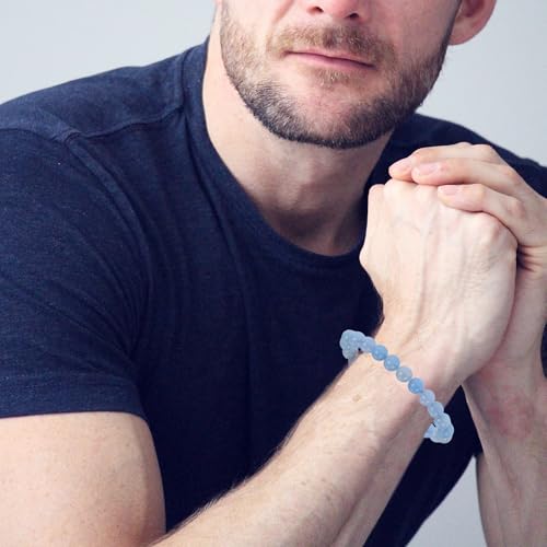 ANAYA AGATE Energy Protection Crystal Handmade Adjustable Bead Bracelet Perfect for Men, Women’s Christmas Gift - Gemstone Healing Stretch Bracelet Pulsera Para Hombre Mujer Stocking Stuffer - color: Aquamarine