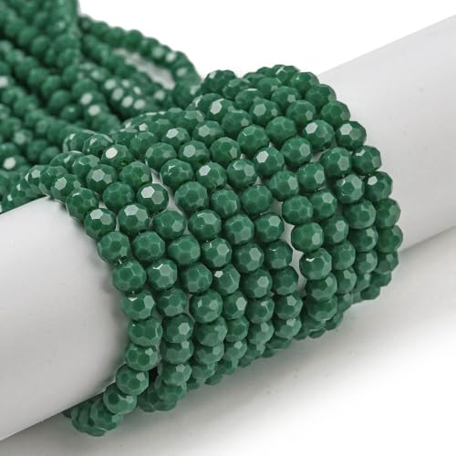 Perlin Czech Bohemian Crystal Glass Beads Faceted Round 4mm 90 Pieces Loose Spacer 1 Strand Beads for DIY Jewelry Earrings Necklace Bracelet Making (Green Opaque) - color: Green opaque