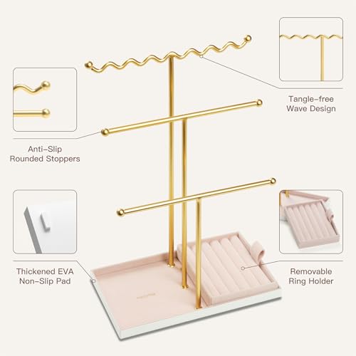 Jewelry Stand Holder Organizer, 3 Tier Bracelet Holder Display with Detachable Velvet Tray, Elegant Jewlery Tower for Display Bracelet, Necklace, Earrings, Rings (Pink) - color: Pink