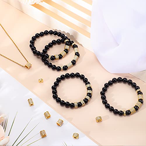 Yinkin 40 Pieces Zircon Rhinestone Beads Tube Column Pave Bead Charms Cubic Zirconia Big Hole Spacer Jewelry Bracelet Connector Crystal for DIY(Gold)