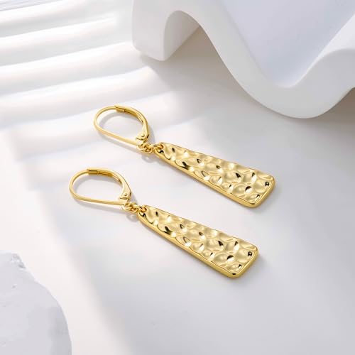 ALEXCRAFT 925 Sterling Silver Dangle Earrings for Women, 14K Gold Plated French Leverback Earrings, Hypoallergenic Lightweight Statement Hammer Square Bar Long Drop Earing for Women Trendy Jewelry - color: GoldA