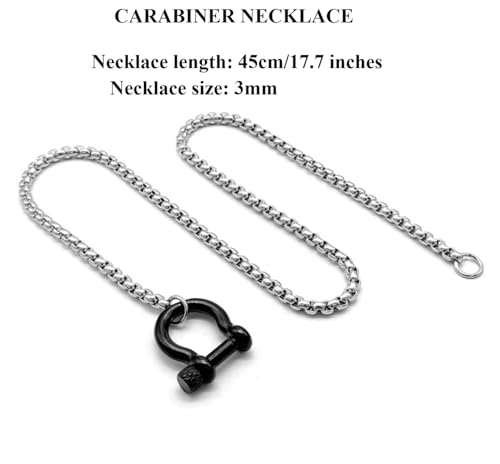 18K Gold Plated Buckle Necklace with Heavy Screw Anchor Shackle Wheat Chain Two Tone Carabiner 17.7 Inch Stainless Steel Foxtail Chain - color: Silver necklace with black clasp