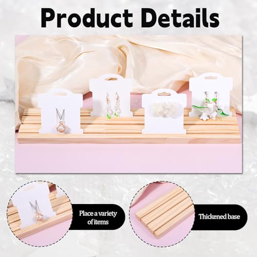 3 Slot Wooden Earring Display Stand Portable Jewelry Holder Wood Earring Show Tray 11.8×3×0.6 Inch Business Card Holder Rectangle Craft Show Tray for Small Jewelry Ring Earrings Cards Display