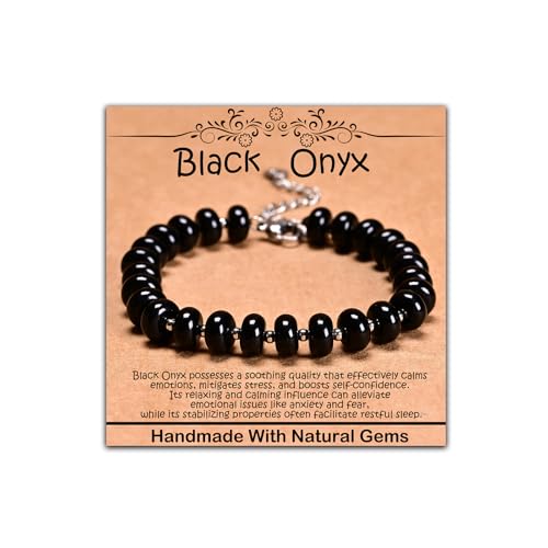 Natural Healing Gemstone Bracelet Handmade Yoga Stretch Elastic Bracelet Stress Relief Crystal Jewelry for Men and Women - color: Black Onyx (Positive Energy), size: 5x8